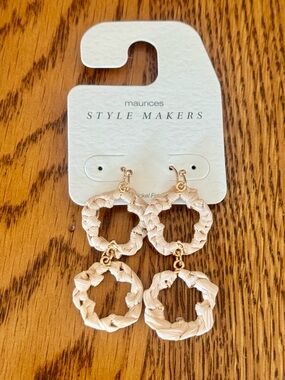 Maurices Cream & Gold Braided Double Hoop Dangle 2” Earrings NWT